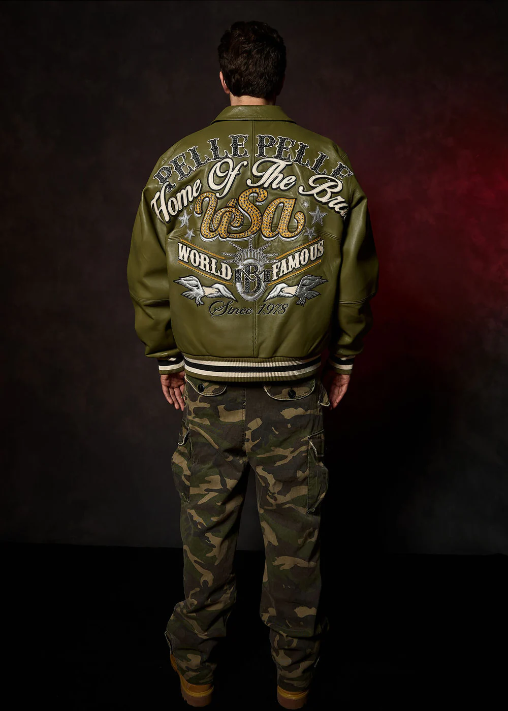 Pelle Pelle Stars and Stripes Olive Leather Jacket view 8